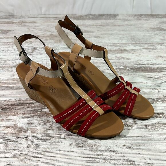 Women’s Paul Green Phoenix wedge heel sandals red strap leather size 6 - Picture 2 of 9